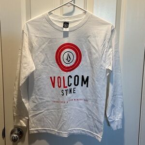 Volcom White Long Sleeve Tee with Red & Black Target Graphic NWOT
